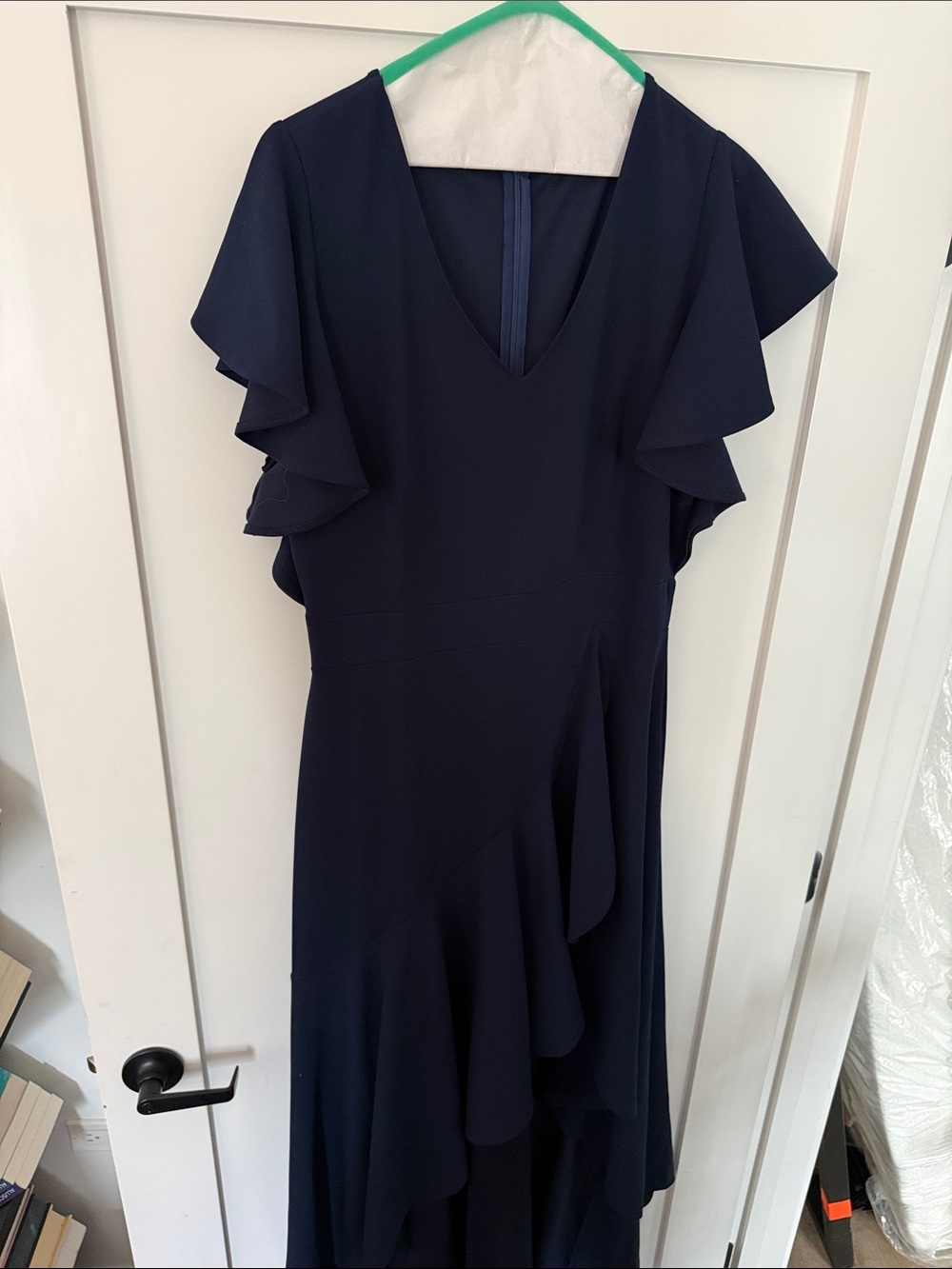 Miusol Navy Ruffle Sleeve V-Neck Maxi Dress